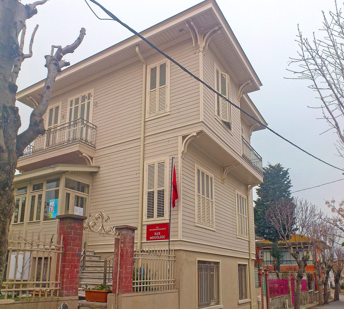 A restored wooden Ottoman mansion with a veranda on Buyukada, one of the Princes Islands