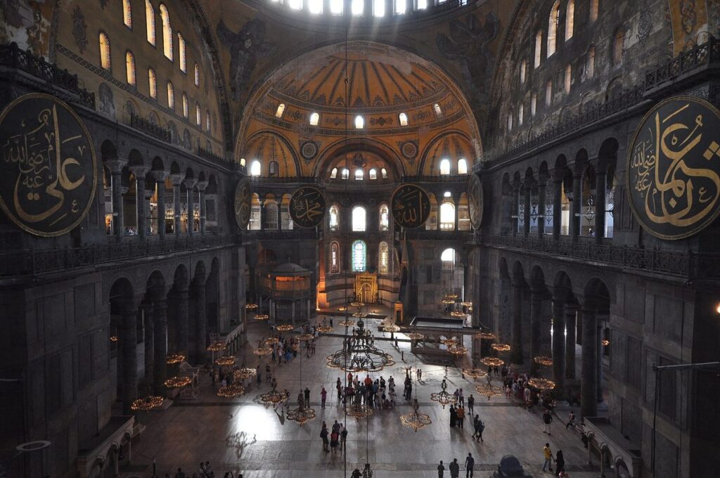 The nave of Hagia Sophia in Istanbul seen from the upper gallery