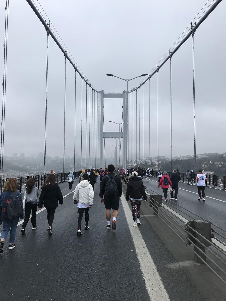 Runners crossing the Bosphorus Bridge during the Istanbul Marathon, one of the biggest Istanbul events of the year