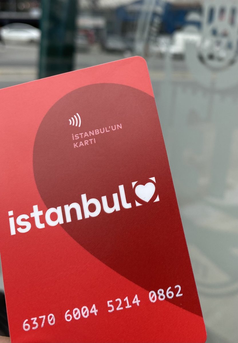 A red Istanbulkart transport card, the first thing to buy after landing in Istanbul