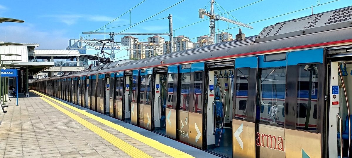 A Marmaray commuter train at an underground platform in Istanbul, part of the network covered by the Istanbulkart
