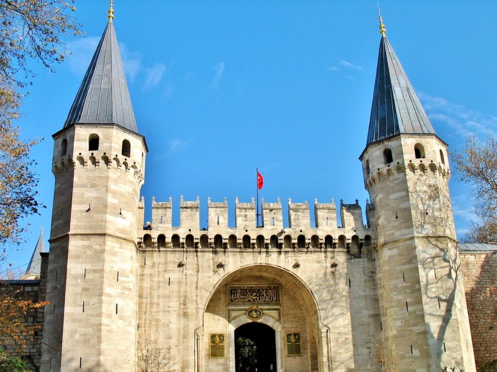 The Gate of Salutation with its two conical towers at Topkapi Palace, Istanbul