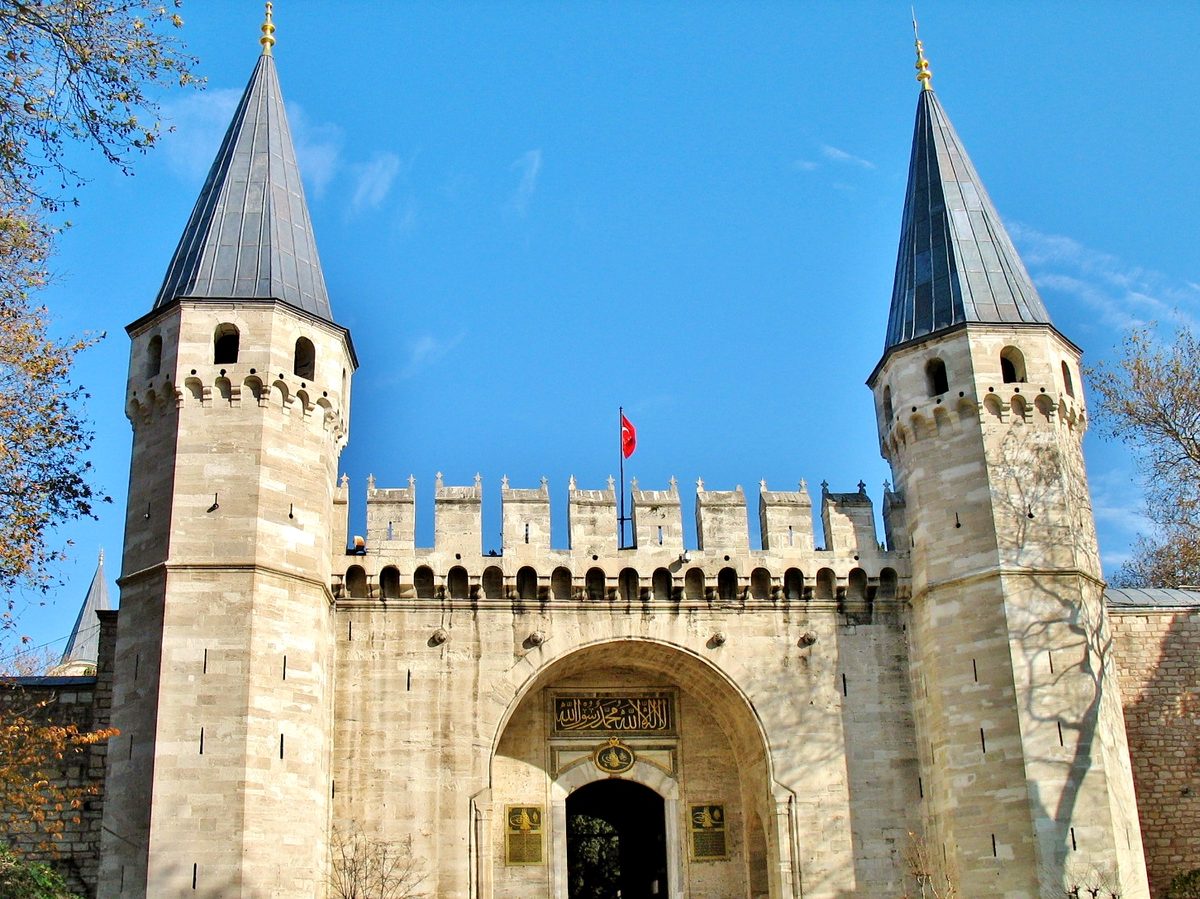 The Gate of Salutation with its two conical towers at Topkapi Palace, Istanbul