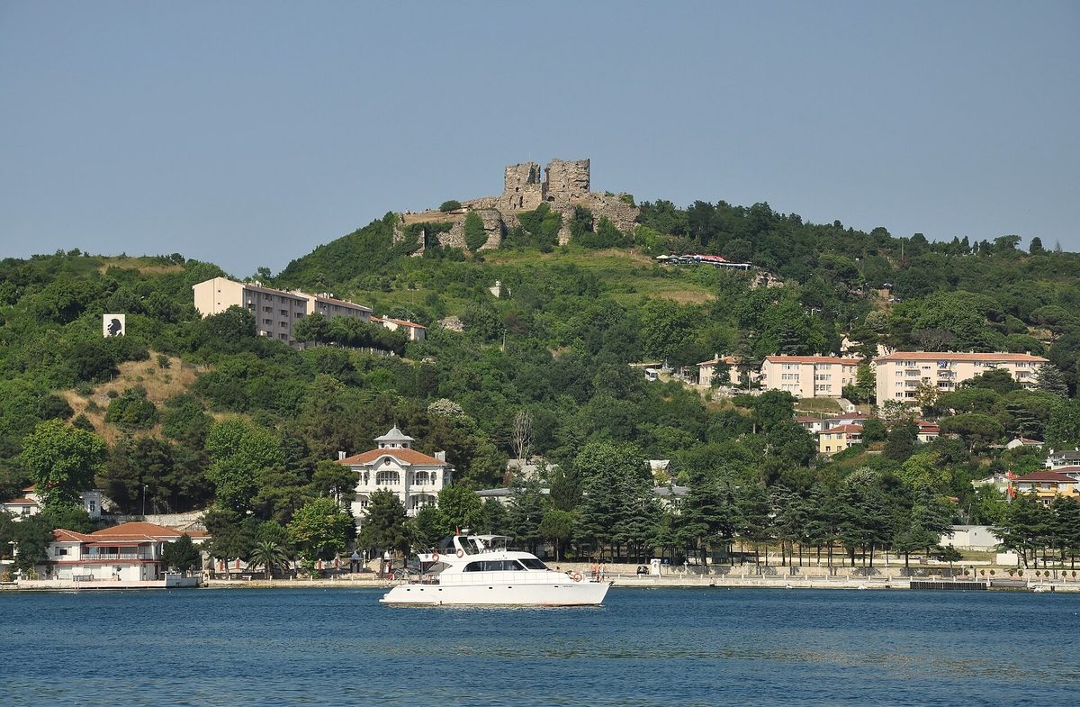 Yoros Castle above Anadolu Kavagi at the northern end of the Bosphorus cruise, seen from the water